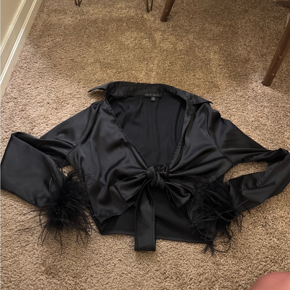 Blue Blush feather long sleeve top